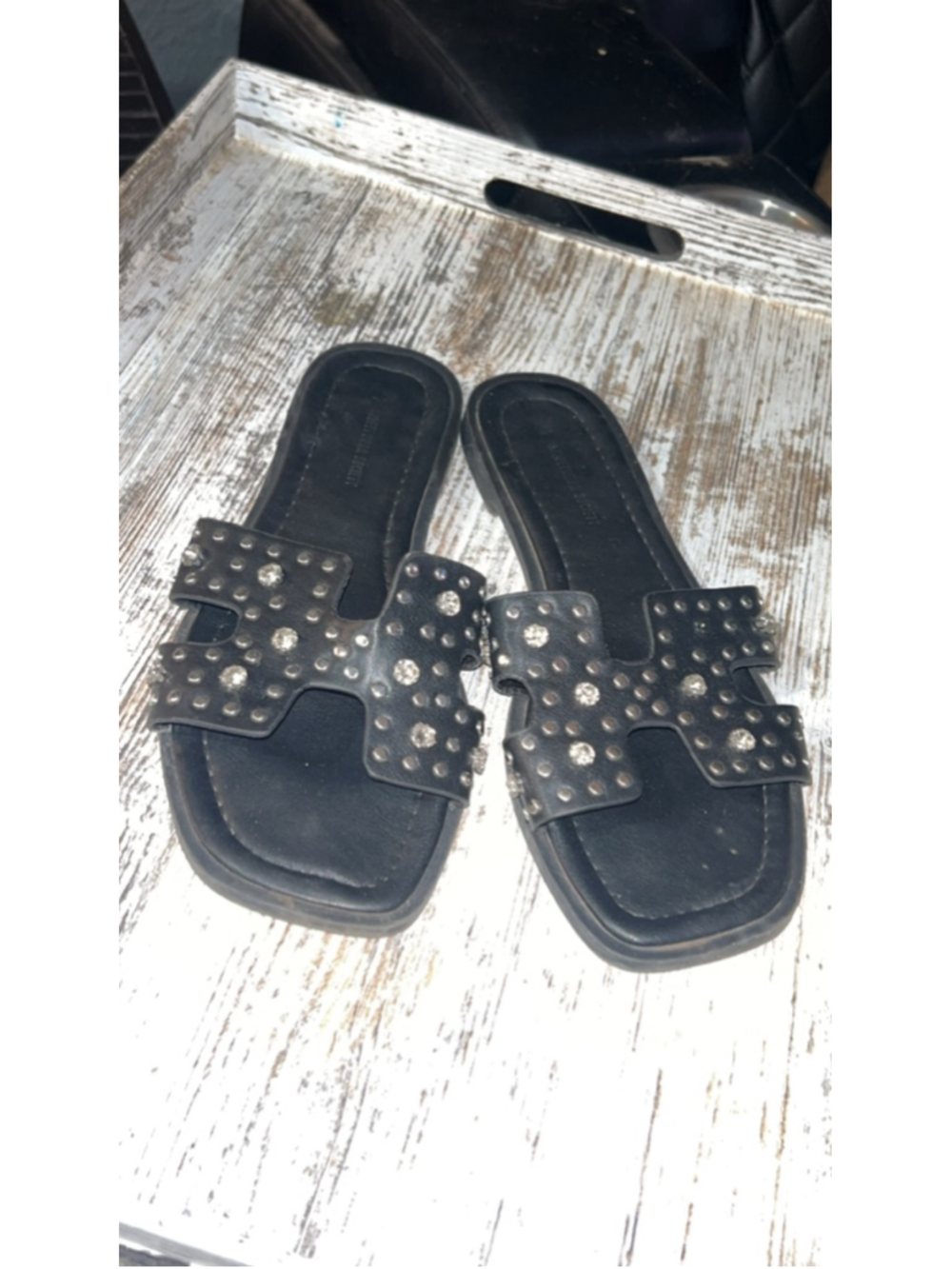 Women's Streetwear Society Black Silver Studded Sandals Size 7